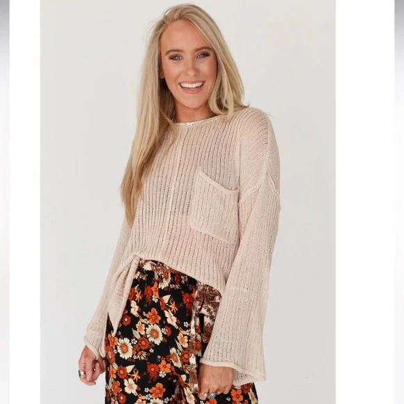 DONATED Golden Rays Drop Shoulder Top - Beige - Picture 4 of 8